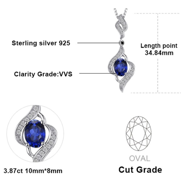 Elegant Blue Sapphire Pendant -925 Sterling Silver - Picture 5 of 5